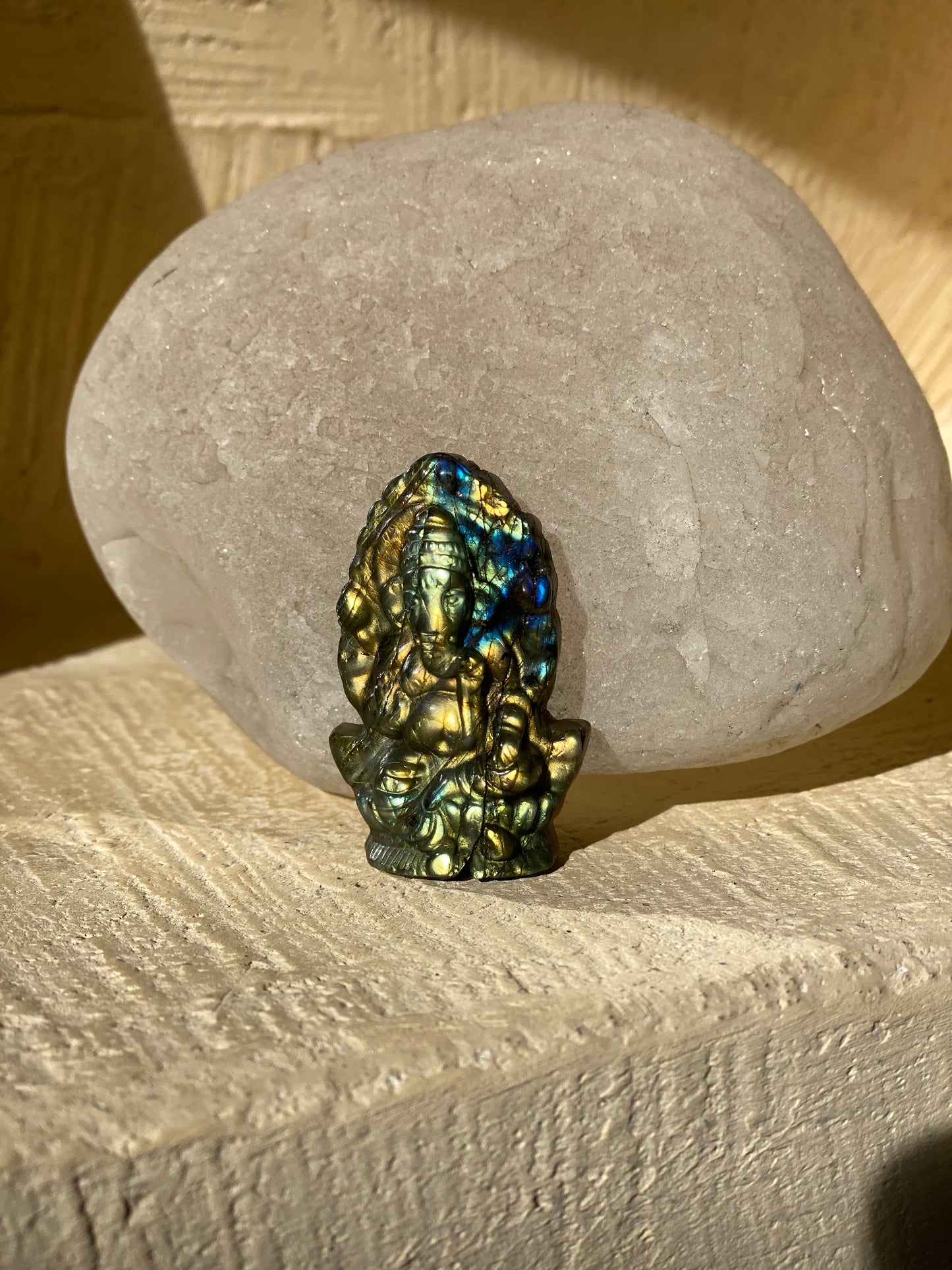 Rainbow Labradorite Ganesha Stone Carving