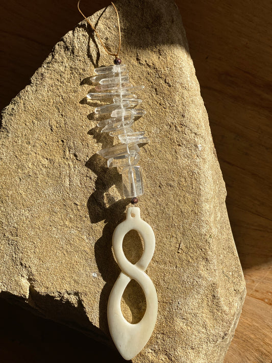 Goddess Bone Carving & Quartz Crystal Sun Catcher